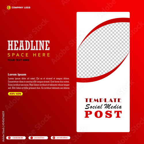 Modern business social media post template creative shapes, red white color design