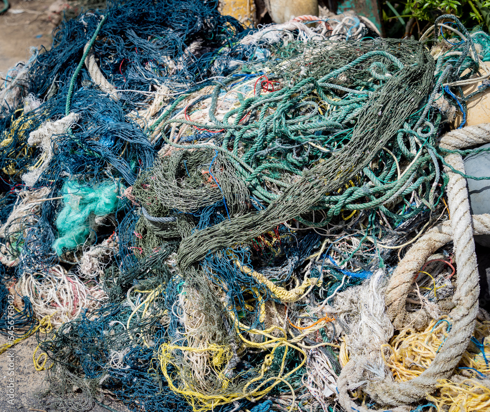 Detail view and background of used fishing nets Detail view and background of used fishing nets