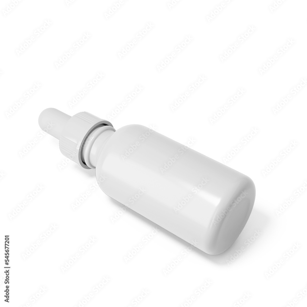Blank white plastic cosmetic dropper bottle with transparent background. 3d render. Blank white plastic cosmetic dropper bottle with transparent background. 3d render.