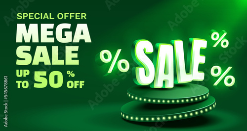 Mega sale special offer, Stage podium percent, Stage Podium Scene with for Award, Decor element background. Vector