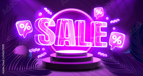 Mega sale special offer, Stage podium percent, Stage Podium Scene with for Award, Decor element background. Vector