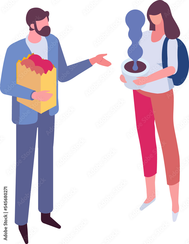 Isometric woman, girl with shopping bag. Shopping, market