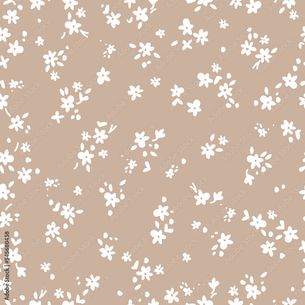 Cute floral pattern. Seamless vector texture. An elegant template for fashionable prints. Print with small white flowers and leaves. beige background. Cute floral pattern. Seamless vector texture. An elegant template for fashionable prints. Print with small white flowers and leaves. beige background.