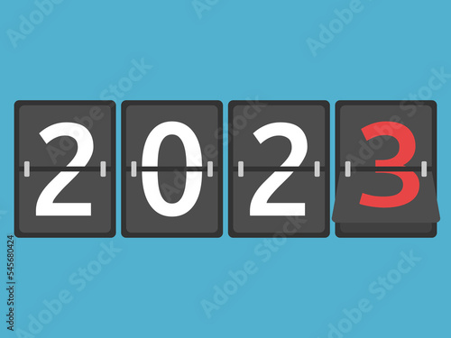 2023 flip board on blue. New year coming, beginning, planning, celebration and time concept. Flat design. Vector illustration. EPS 8, no gradients, no transparency