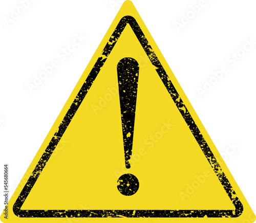 Weathered old worn grungy rusty rusted caution, warning, danger, attention please triangle yellow black exclamation mark sign illustration design isolated illustration