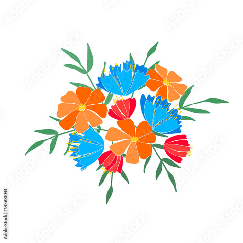 Bouquets of flowers  berries  leaves and twigs of fantasy plants. PNG