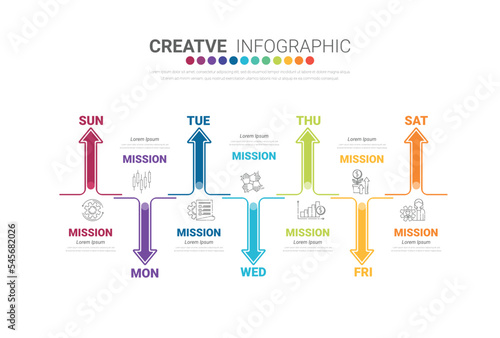 Timeline business for 7 day, week, infographics design vector and Presentation.