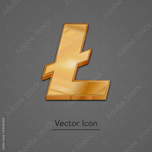 Golden litecoin trendy 3d style vector icon.