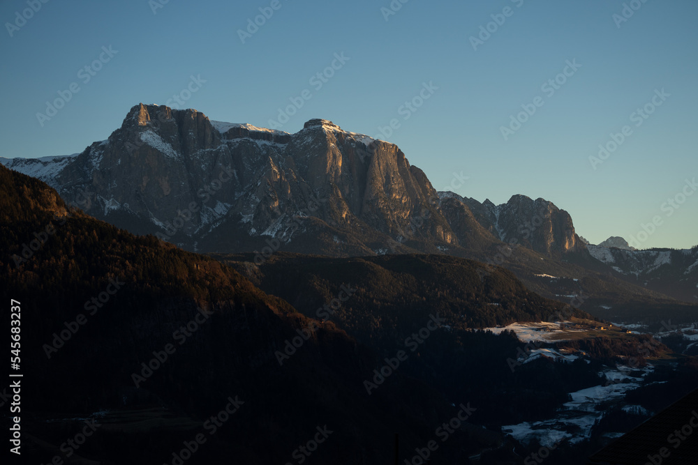 Sunset in the dolomites in January
