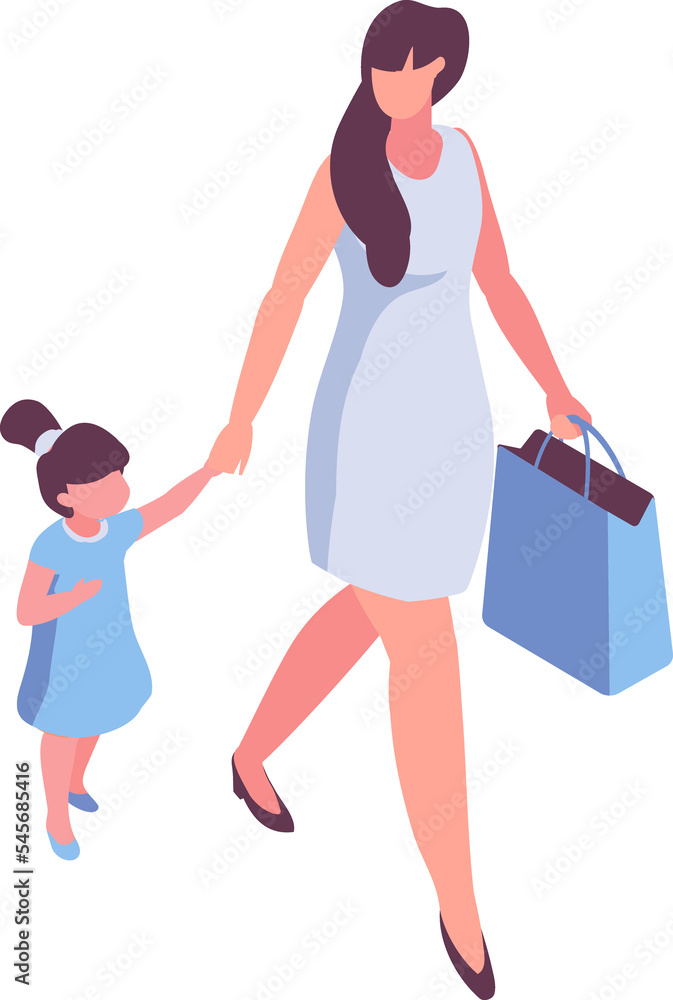 mother with child isometric chararcters. parenting, childhood, 