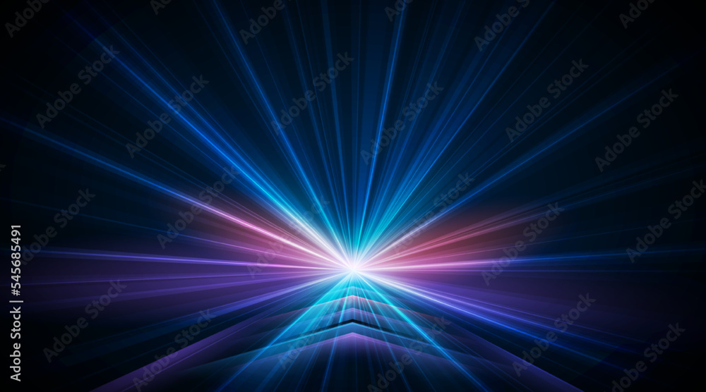 High speed movement of light trails with abstract arrows. Colourful dynamic motion. Technology movement pattern for banner or poster design background concept.