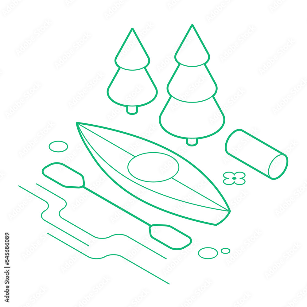 Fototapeta premium Isometric Kayaking Outline Illustration