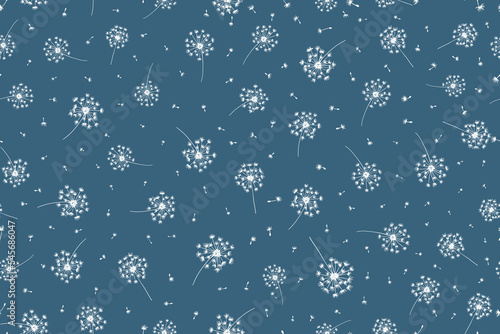 Hand draw bloomy dandelions and fluffy seeds decorative seamless pattern. Floral background endless texture