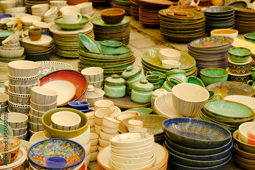 Hand made colorful ceramic pottery. Hand painted pottery. Traditional pottery fair in Pune  India.