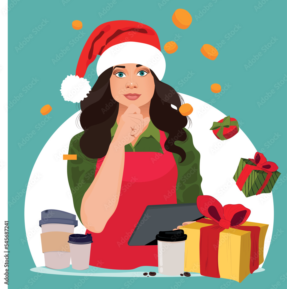 Celebrate New Year at Huge 2023. Barista web banner or landing page. Bartender making a cup of hot coffee. Coffeehouse worker making energetic tasty beverage with milk. Flat vector illustration Celebrate New Year at Huge 2023. Barista web banner or landing page. Bartender making a cup of hot coffee. Coffeehouse worker making energetic tasty beverage with milk. Flat vector illustration