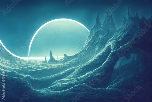 moon and sea. Modern digital illustration.