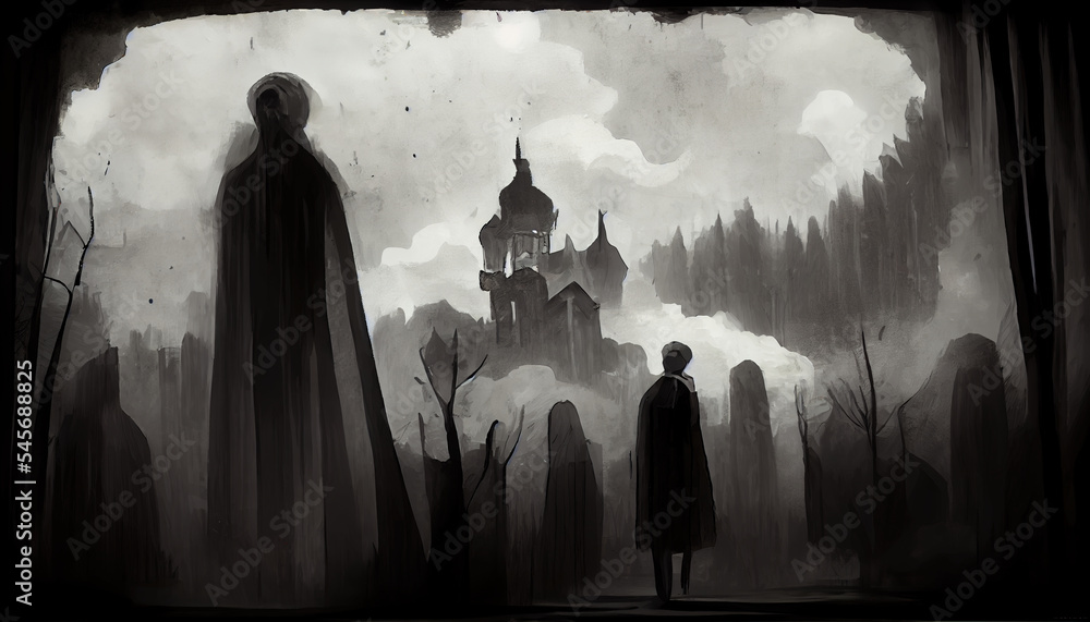 illustration of person walking alone in the dark. Modern digital illustration. illustration of person walking alone in the dark. Modern digital illustration.