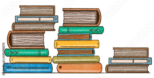 Stacks of books for reading, pile of textbooks for education. Set of literature with bookmarks.  illustration png.