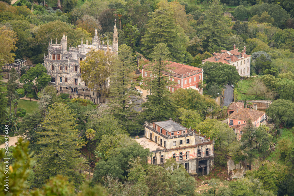La Regaleira Castle in Sintra, Portugal, view from the old castle of the Moors
