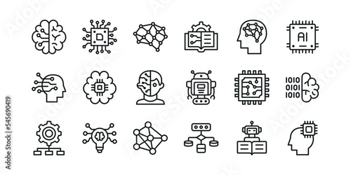 Machine learning icon set. Vector graphic illustration.