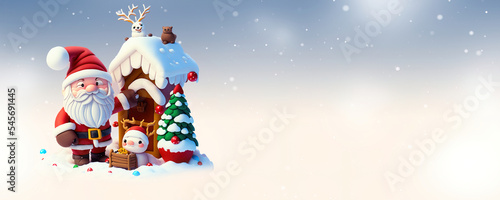 santa claus with a little snowman in winter wonderland, copy space