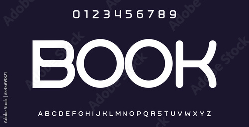 Modern tech font. Abstract geometric expanded sci-fi alphabet, clean monospaced letter set. Typography and technology vector illustration.	