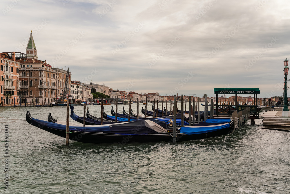 gondolas docked at the lagoon in Venice, Italy 