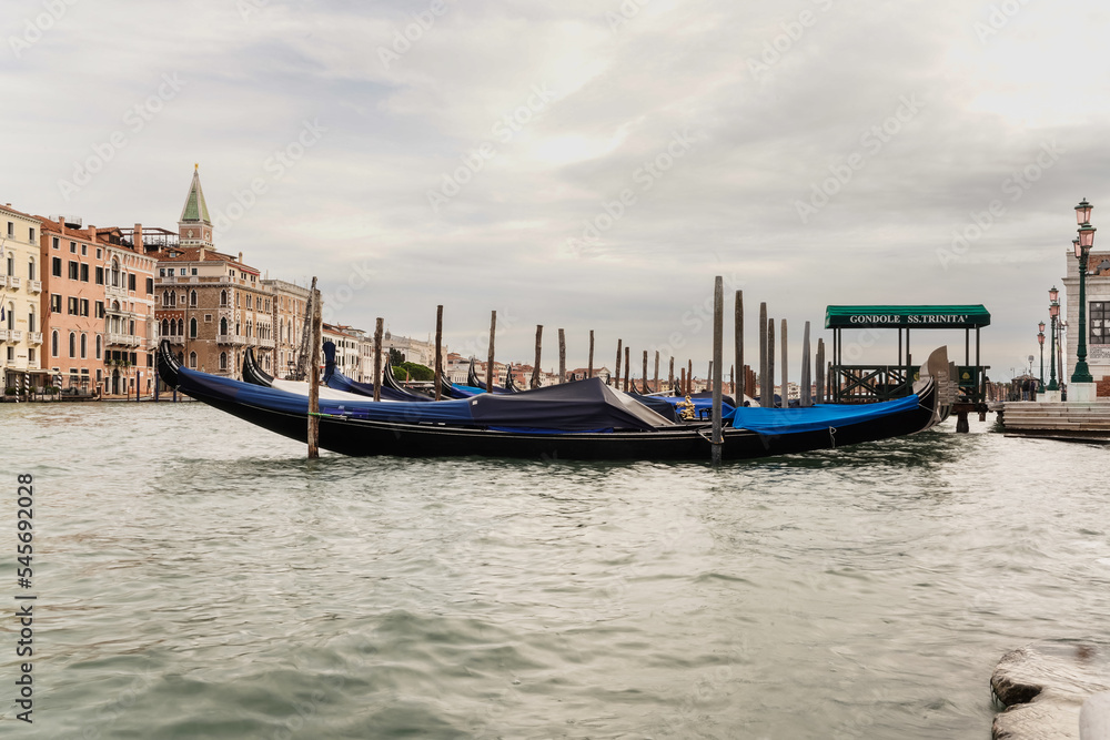 gondolas docked at the lagoon in Venice, Italy 