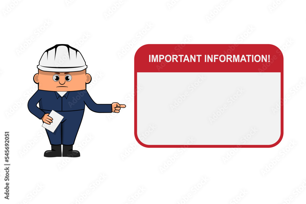 Important information frame design of the icon with the pointing finger of the cartoon worker Important information frame design of the icon with the pointing finger of the cartoon worker