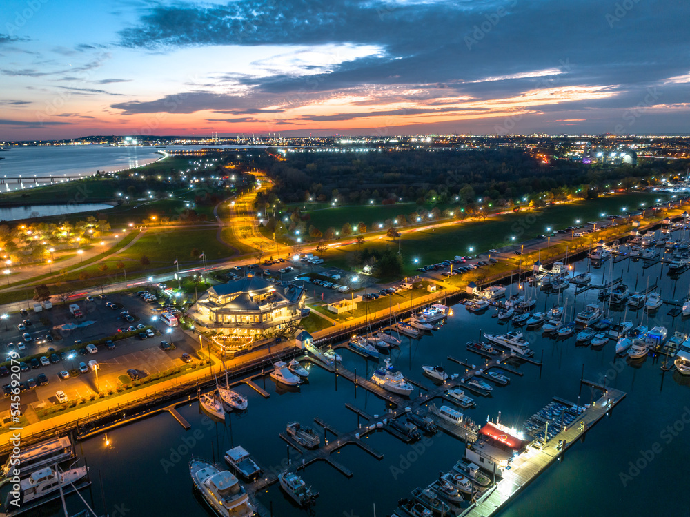 Fototapeta premium Aerial Drone of Jersey City Sunset 