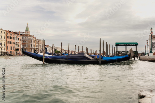 gondolas docked at the lagoon in Venice, Italy 