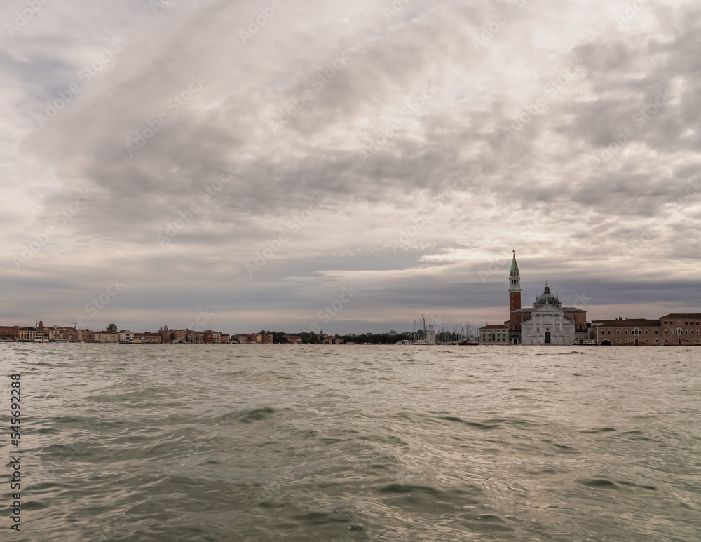 View of the Giudecca canal and church of the Redentore in Venice, Italy