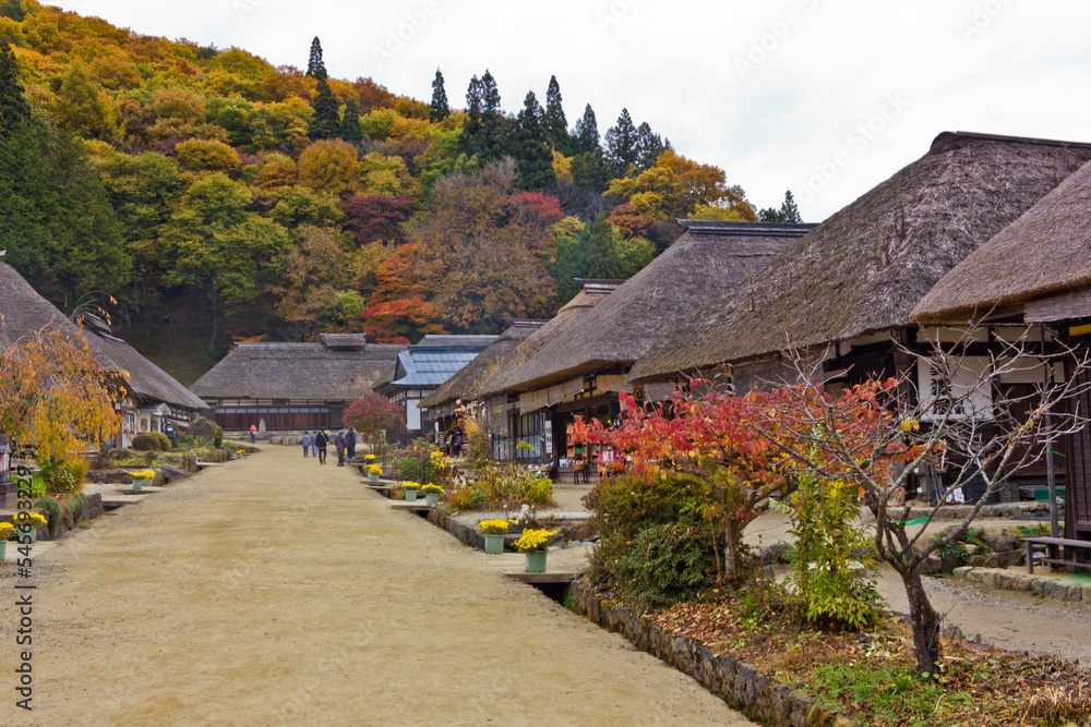 南会津の風景、秋の大内宿。