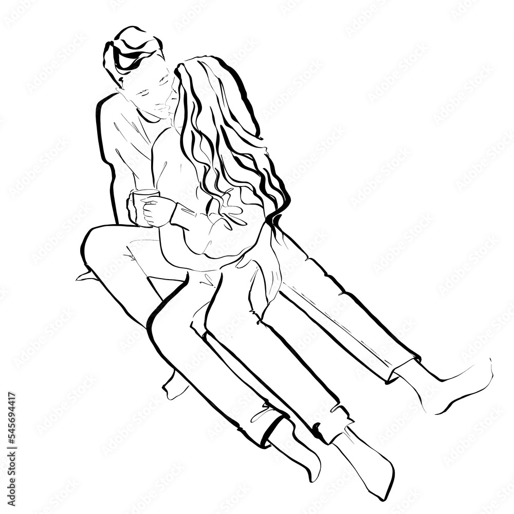 Cute couple kissing Black and white style Illustration on the white background
Cute couple kissing Black and white style Illustration on the white background