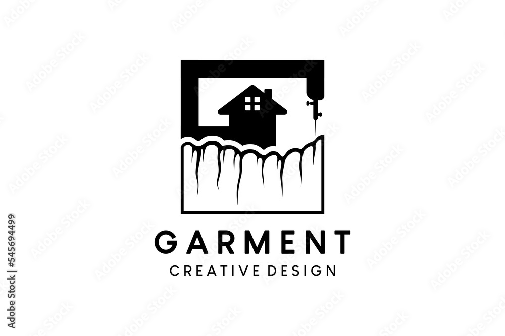 Garment logo design letter g with the concept of a cloth icon combined with a house icon and a sewing machine needle