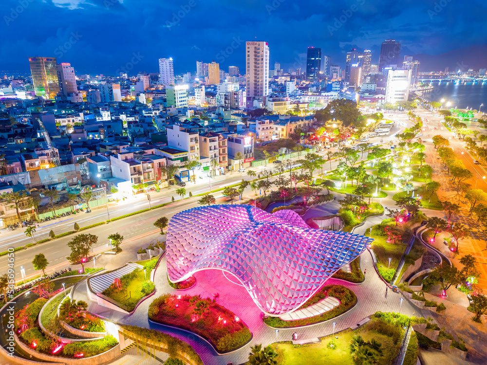 Da Nang, Vietnam September 17th 2022 Aerial view of Da Nang Apec