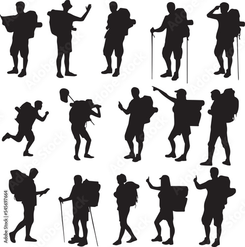 Design of silhouette-set of people walking with poles