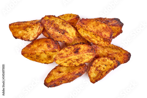 Baked Potato Wedges, isolated on white background.