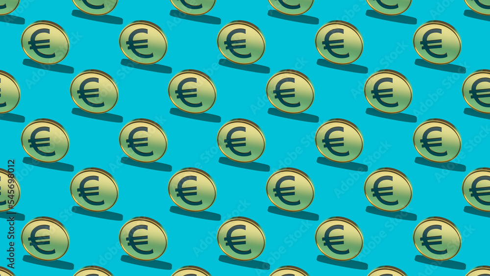 Seamless graphic pattern with golden coin with euro symbol and hard shadow on blue background. 3D rendering. Finance concept Seamless graphic pattern with golden coin with euro symbol and hard shadow on blue background. 3D rendering. Finance concept
