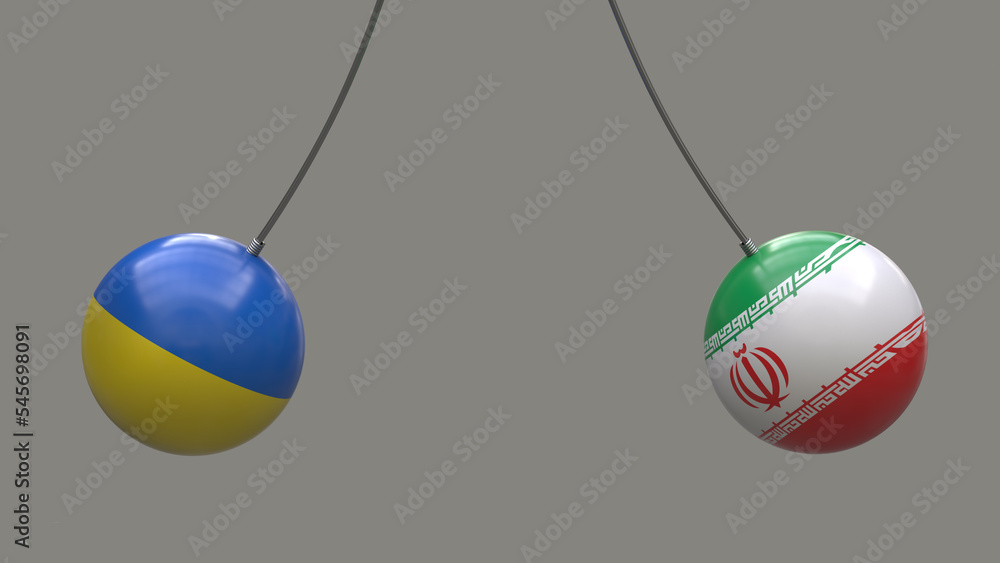 Balls on ropes in the colors of the national flags of Ukraine and Iran