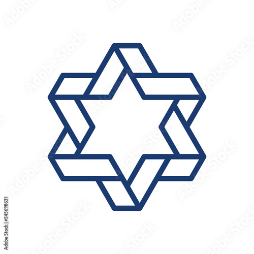 Curved ribbon in the shape of the Jewish Star of David in outline style vector illustration with editable stroke