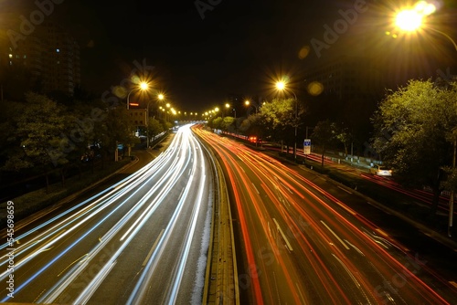 Light trails of north second ring road traffic flow in Beijing, China