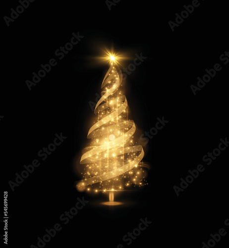 Shiny magical Christmas tree made of magic lights vector holiday background