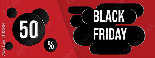 Black friday 50% black vector background. Complete with 3d effect elements. Perfect for use for various types of marketing, especially digital and on black friday celebrations, banners and others