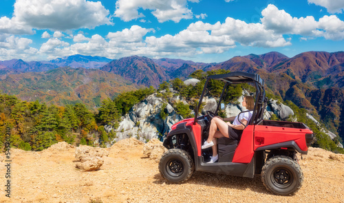 Woman tourist inside ATV. G...