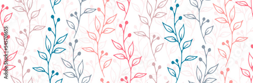 Berry bush twigs natural vector seamless pattern. Beautiful herbal fabric pri...