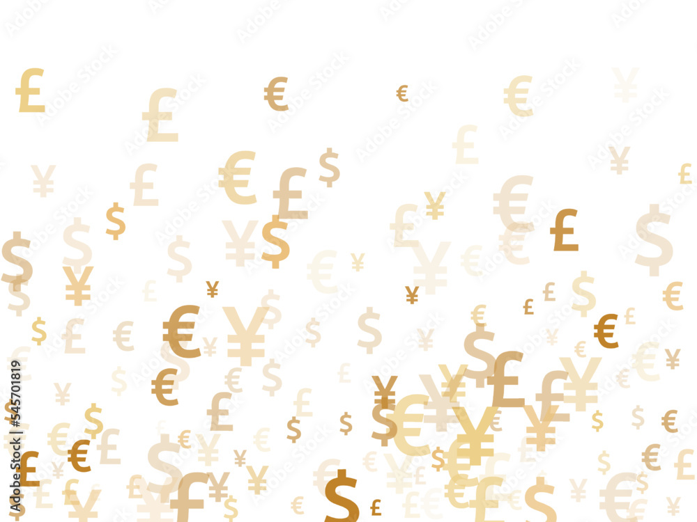 Euro dollar pound yen gold signs flying currency vector illustration. Business backdrop. Currency