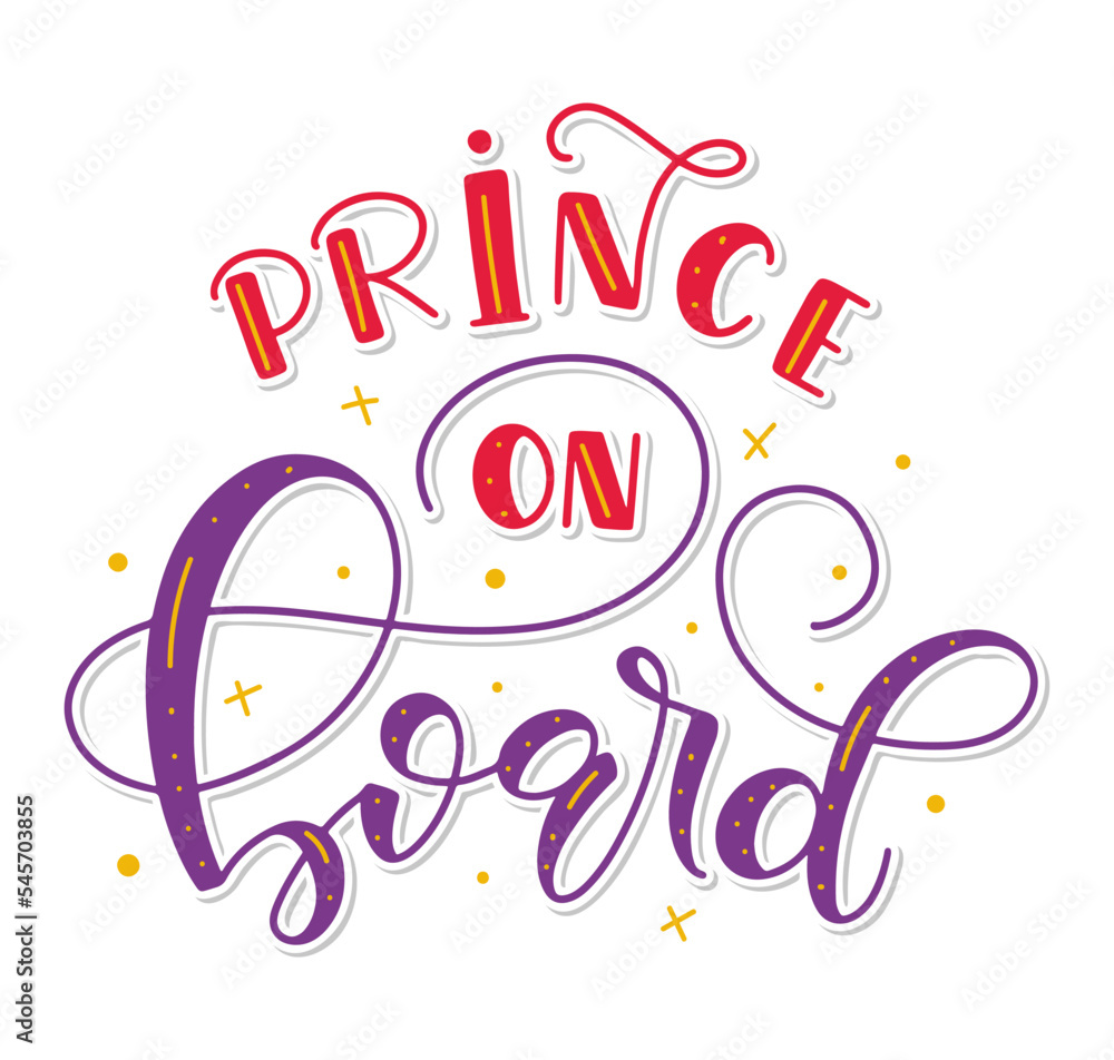 Prince on board colored lettering isolated on white background. Vector illustration