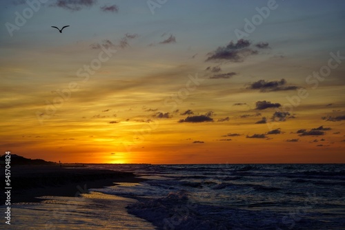 Breathtaking view of a romantic sunset sky over a sandy beach and sea in Saint George Island,Florida © Stephentknox/Wirestock Creators