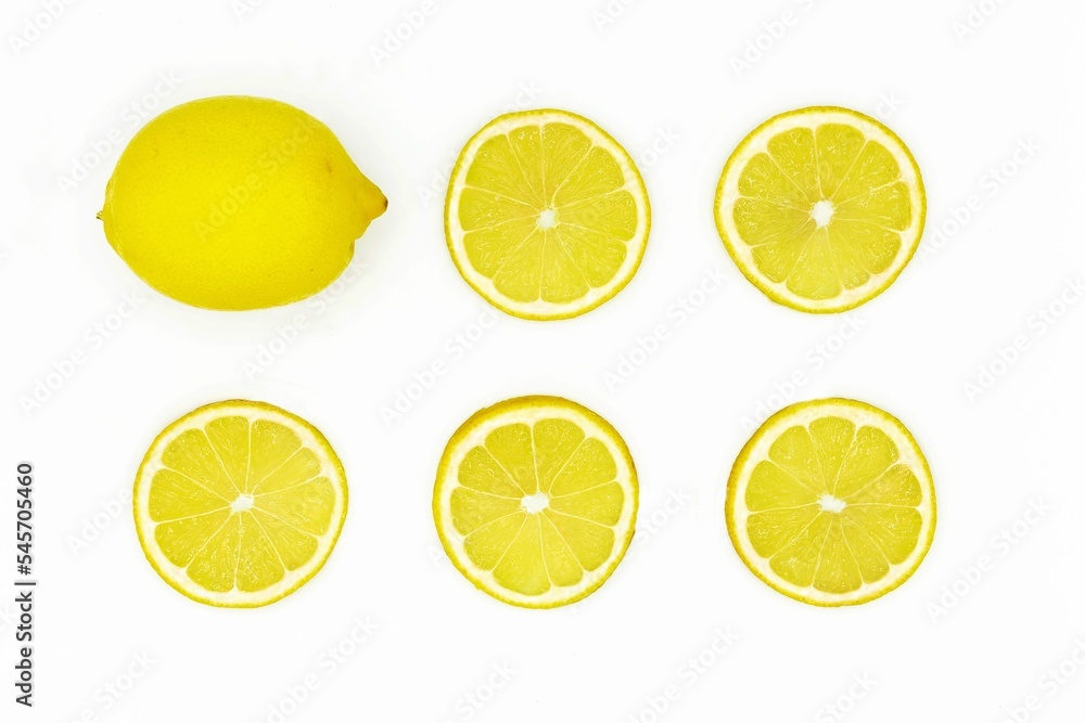 Lemon slices on a white background